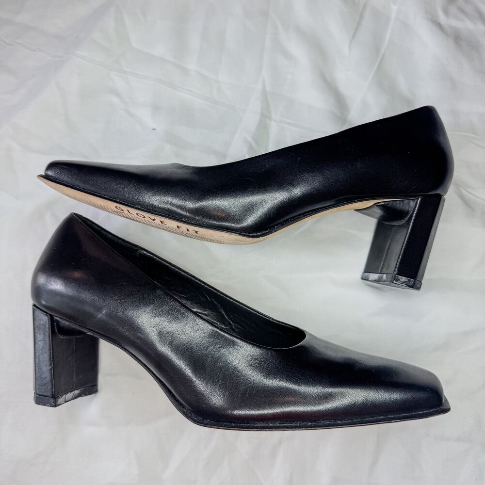 Antonio Melani Black Leather Square Toe Block Heel Pumps 6M Glove Fit